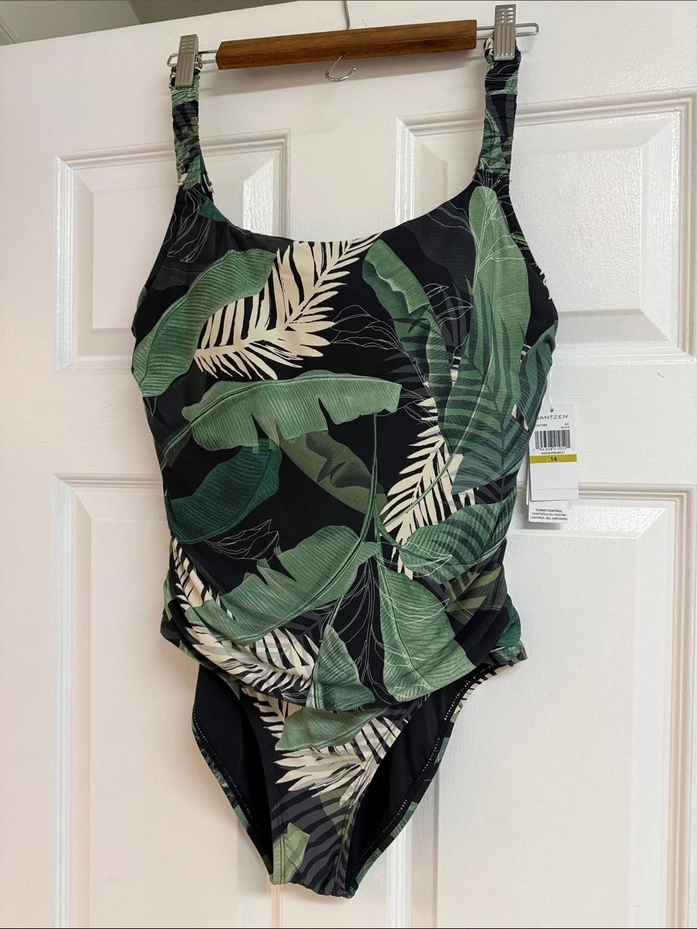 Jantzen Green Tropical Leaf Ladies One-Piece Swimsuit NWT Size 14